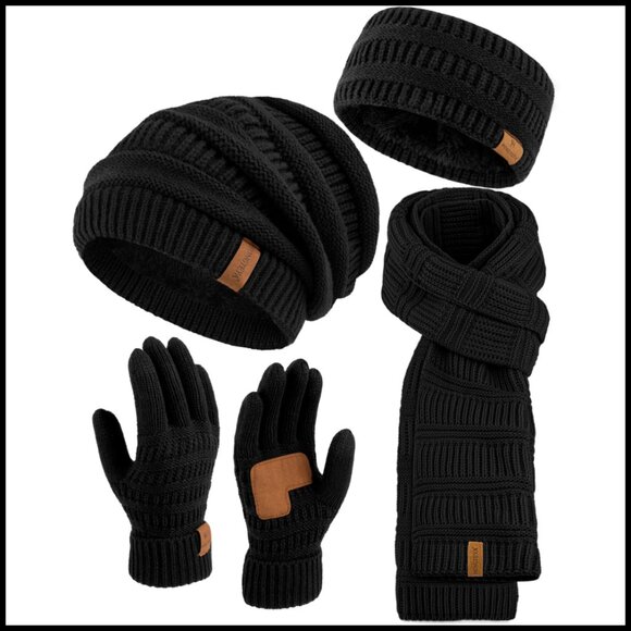 Fleece Lined Winter Accessory Set Knit Beanie Scarf Gloves Headband Touchscreen main image 6